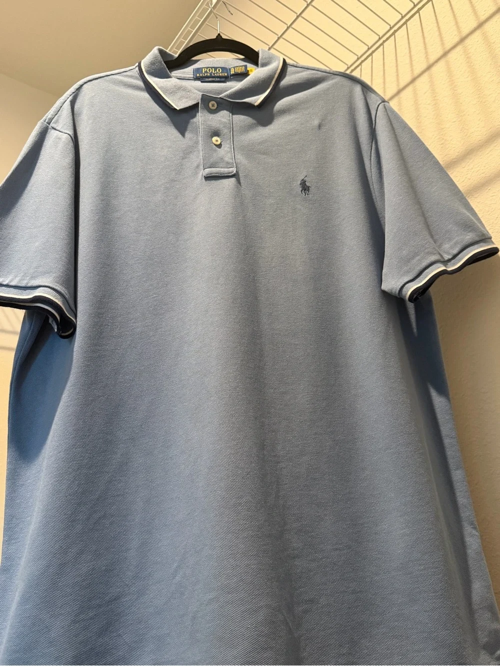 Ralph Lauren Light Blue Polo with Navy Logo and Contrast Trim